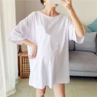 孕妇装连衣裙春夏季T恤上衣打底衫网红洋气孕妇裙夏装潮妈裙子 白色[纯色] M