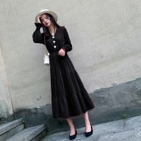 秋季哺乳衣2020长袖孕妇外出时尚哺乳装辣妈款产后收腰喂奶连衣裙 黑色[常规无拉链] S