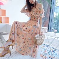 孕妇装连衣裙哺乳衣外出喂奶服夏新款碎花雪纺中长款浦乳过膝辣妈 花色 常规款[无拉链] M