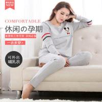 春秋大码月子服哺乳期孕妇睡衣加肥加大产后喂奶衣家居服夏 米奇灰色哺乳 M