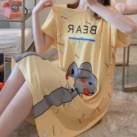 夏季大码睡裙女短袖韩版可爱睡衣裙孕妇卡通宽松睡衣 单买拍这个 M 90~100斤