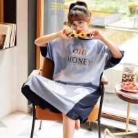 睡衣女夏纯棉睡裙短袖中长款学生韩版可爱加大码孕妇家居服可外穿 M-5610# M [建议80-100斤]