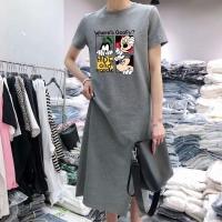 孕妇喂奶衣哺乳衣服期外出时尚夏天装季穿长款大码显瘦卡通连衣裙 灰色米奇[常规款无拉链] M