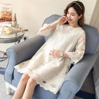 孕妇装连衣裙春季新款时尚中长款蕾丝刺绣孕妇连衣裙潮 白色 M