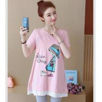 孕妇装春秋套装时尚宽松孕妇上卫衣T恤中长款外穿裤孕妇装秋冬季 短袖粉色[单件 没送裤子] M