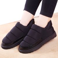 防水包跟棉拖鞋男女士居家保暖情侣月子拖鞋防滑厚底冬季棉鞋 黑色防水布 35-36鞋码(适合34-35脚)