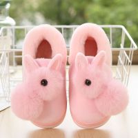 棉鞋女冬包跟防滑保暖居家厚底可爱亲子毛绒男童卡通拖鞋月子鞋 粉色兔子 24-25[内长15cm]