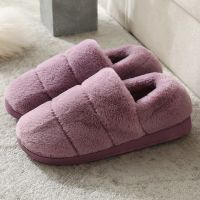 棉拖鞋秋冬季保暖孕妇卧室内月子鞋男女情侣产后包跟加绒加厚冬天 [兔毛]紫色 40-41(适合39-40)
