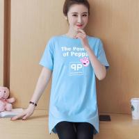 孕妇装春秋套装T恤长袖薄款宽松连衣裙裤子孕妇上衣外穿韩版秋装 短袖蓝色佩奇款[高品质] M