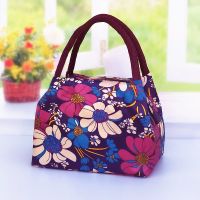 防水加厚牛津帆布包女手提包便当饭盒妈咪妈妈买菜小布包手拎小包 普通款-富贵花