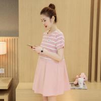 孕妇装春秋装套装两件套新款韩版孕妇连衣裙休闲怀孕期外穿上衣夏 粉色短袖上衣 M