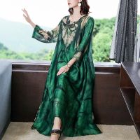 重磅大码装真丝印花连衣裙女2021春夏新款宽松显瘦不规则大摆裙子 花色 M 建议100-115斤内