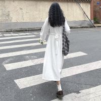 秋冬新款花边领连衣裙女温柔风收腰显瘦长袖日系少女白色内搭长裙[7天内发货] 白色 [关注店铺送小礼物哦] S