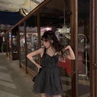 2020夏季超适合春暖花开约会气质甜美纱裙连衣裙半身裙女【7天内发货】 黑色连衣裙 S【建议80-95斤】
