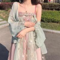 改良汉服2021新款春夏吊带裙仙女裙子雪纺中国风连衣裙学生女【12天内发货】 吊带连衣裙（钻石雪纺面料） S 【建议80