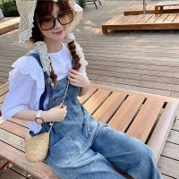 大码胖MM牛仔背带裤女韩版学生宽松显瘦宽松九分吊带连体孕妇装潮 单件背带裤 优质面料好质量 S 建议(80-95斤)