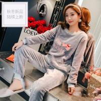 秋冬季加厚法兰绒月子服产后喂奶哺乳期珊瑚绒怀孕孕妇睡衣女套装 特价[无调节带无哺乳口]绒灰色豹 M