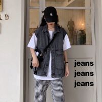 2020港味牛仔外套女韩版宽松学生春秋新款bf风工装坎肩牛仔马甲 深灰色 深灰色 S 85-100斤