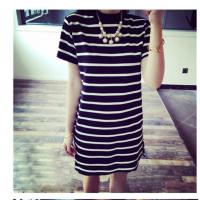 孕妇时尚露肩夏装加肥加大码宽松连衣裙女短袖孕妇t恤裙子打底衫 短袖黑色条纹裙 XXL码建议140-160斤