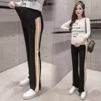 孕妇裤春装时尚新款孕妇阔腿裤宽松喇叭裤休闲运动裤外穿托腹裤子 卡其色优质喇叭裤 M