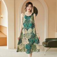 2020夏季新款民族风遮肚显瘦连衣裙女大码妈妈装无袖背心大摆裙 绿色背心裙 [优质版] XXS (只限50斤穿)