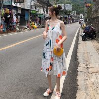 洋气孕妇装夏天裙子孕妇连衣裙孕妇夏装几何图案印花吊带裙孕妇裙 图片色 S[建议80-105斤]