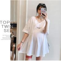 2020孕妇装夏天裙子潮辣妈个性夏季上衣中长款洋气孕妇夏装连衣裙 白色 M-90-115斤