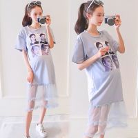 孕妇夏装连衣裙时尚款2021新款潮妈蕾丝套装夏季棉麻宽松孕妇装 贴图连衣裙 M