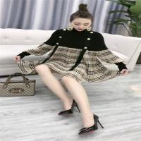 90-200斤大码百褶灯笼袖连衣裙早春新款宽松显瘦半高领打底裙子[3月10日发完] 黑色 L 建议90斤-105斤