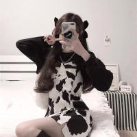 两件套奶牛吊带裙+罩衫2021新款修身连衣裙辣妹开叉性感包臀短裙 黑色上衣 S