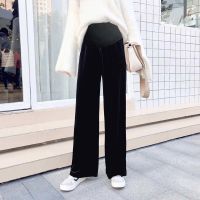 孕妇阔腿裤春秋装金丝绒孕妇裤子夏季薄款外穿休闲宽松拖地裤长裤 黑色 M