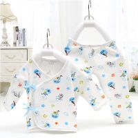 婴儿纯棉衣服新生儿内衣套装用品睡衣初生宝宝03个月和尚服春秋季 蓝色-小船-系带 0-3月