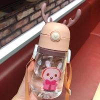带吸管儿童水杯小鹿可爱背带新款宝宝水壶幼儿园防摔吸管杯学饮杯 [粉色小鹿]一代450ml 杯子+背带