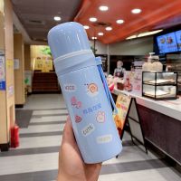 保温杯女便携简约清新森系学生可爱少女杯子带盖儿童创意个性水杯 蓝色兔子--350ml