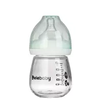 新生儿玻璃奶瓶婴儿奶瓶初生儿奶瓶果汁奶瓶宽口径玻璃奶瓶 薄荷绿(送奶瓶刷) 150ml