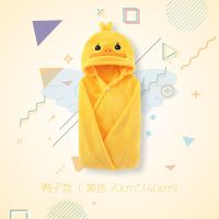 儿童连帽浴巾比纯棉吸水卡通小黄鸭斗篷浴巾连帽浴袍速干抱被披风 黄色鸭子 70*140