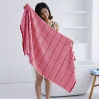 成人洗澡浴巾纯棉游泳沙滩加大款裹身巾柔软吸水大浴巾不掉毛 瑞典彩条[红色] 1条浴巾[70x140cm]