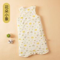 纯棉婴儿夹棉睡衣男女宝宝背心睡袍秋冬季儿童防踢被无袖加厚睡袋 花朵小象 衣长70cm(0-2岁)