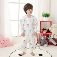 宝宝睡袋春秋纯棉纱布睡袋儿童分腿防踢被婴儿睡衣夏季小孩空调服 小猴款可拆袖[三层] 80码适合身高75-85