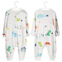 纯棉睡袋儿童婴儿春秋夏季薄款分腿宝宝连体睡袋防踢被四季通用款 纯棉单层小恐龙 S(建议身高65-75)