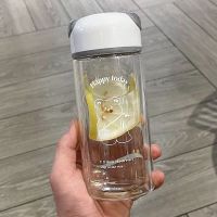 双层玻璃水杯女ins简约清新韩版网红高颜值防烫茶水分离泡茶杯子 双层玻璃杯-白色背包熊280ml 杯子