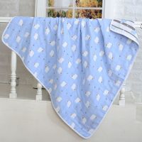 宝宝浴巾纯棉纱布婴儿盖毯抱被儿童洗澡六层毛巾被超柔吸水不掉毛 六层羊驼110*110cm(蓝)