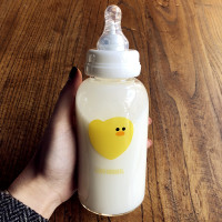 韩国创意可爱玻璃杯女奶嘴吸管水杯成人便携防漏奶瓶儿童学生杯子 爱心鸡 杯子