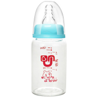 新生儿玻璃奶瓶硅胶奶嘴刚出生婴儿宝宝喝水果汁小奶瓶120ml套装 蓝色