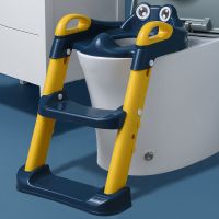 儿童马桶坐便器楼梯式男女宝宝阶梯折叠架垫坐便圈小孩婴儿便尿盆 柠檬黄 硬垫款