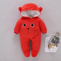 婴儿冬装舒棉绒加厚哈衣连体衣新生儿宝宝冬季外出服加厚服0-12月 [带脚加厚棉衣]大红猫咪 66cm/6M[约2-5个月