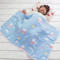 外出推车毯子纯棉纱布婴儿午睡宝宝盖肚子小迷你被新生儿夏秋季 三层蓝佩奇 50*80