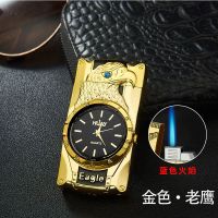 创意七彩灯电子手表打火机多功能个性充气直冲防风刻字打火机批发 金色老鹰