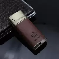 商务打火机创意个性高档帖皮真皮充气防风直冲雪茄打火机送朋友 帖皮直冲