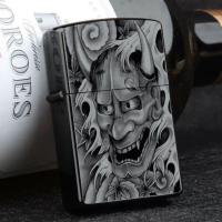 煤油打火机老式砂轮防风复古翻盖火石男士个性创意激光雕刻般若图 黑冰般若(掌柜推荐)